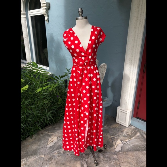 red dress with white polka dots